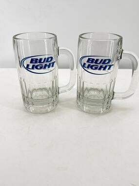 Bud Light 90s Beer Mug Set Glass Barware Man Cave Beer Lover Gift 5.5 Inch